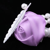 Maxbell Artificial Bridal Wrist Pearls Corsage Hand Flowers Bracelets Lilac