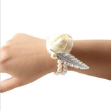 Maxbell Artificial Bridal Wrist Pearls Corsage Hand Flowers Bracelets Milk White