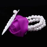 Maxbell Artificial Bridal Wrist Pearls Corsage Hand Flowers Bracelets Purple