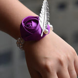 Maxbell Artificial Bridal Wrist Pearls Corsage Hand Flowers Bracelets Purple