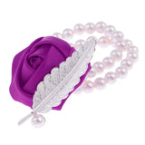 Maxbell Artificial Bridal Wrist Pearls Corsage Hand Flowers Bracelets Purple