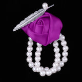 Maxbell Artificial Bridal Wrist Pearls Corsage Hand Flowers Bracelets Purple