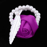 Maxbell Artificial Bridal Wrist Pearls Corsage Hand Flowers Bracelets Purple