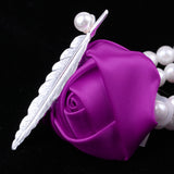 Maxbell Artificial Bridal Wrist Pearls Corsage Hand Flowers Bracelets Purple