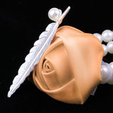 Maxbell Artificial Bridal Wrist Pearls Corsage Hand Flowers Bracelets Khaki