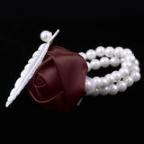 Maxbell Artificial Bridal Wrist Pearls Corsage Hand Flowers Bracelets Brown