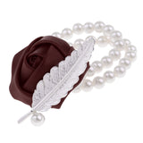 Maxbell Artificial Bridal Wrist Pearls Corsage Hand Flowers Bracelets Brown