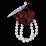 Maxbell Artificial Bridal Wrist Pearls Corsage Hand Flowers Bracelets Brown