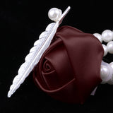 Maxbell Artificial Bridal Wrist Pearls Corsage Hand Flowers Bracelets Brown