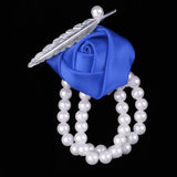 Maxbell Artificial Bridal Wrist Pearls Corsage Hand Flowers Bracelets Royalblue