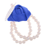 Maxbell Artificial Bridal Wrist Pearls Corsage Hand Flowers Bracelets Royalblue