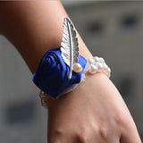 Maxbell Artificial Bridal Wrist Pearls Corsage Hand Flowers Bracelets Royalblue