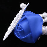 Maxbell Artificial Bridal Wrist Pearls Corsage Hand Flowers Bracelets Royalblue