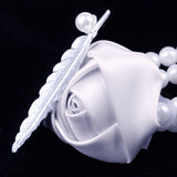 Maxbell Artificial Bridal Wrist Pearls Corsage Hand Flowers Bracelets White