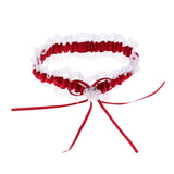 Maxbell 1 Pair  Bridal Lace Flower Bow Ribbon Pearl Leg Garter Thigh Ring Wine red