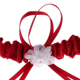 Maxbell 1 Pair  Bridal Lace Flower Bow Ribbon Pearl Leg Garter Thigh Ring Wine red