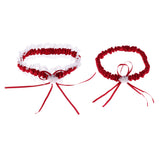 Maxbell 1 Pair  Bridal Lace Flower Bow Ribbon Pearl Leg Garter Thigh Ring Wine red
