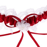 Maxbell 1 Pair  Bridal Lace Flower Bow Ribbon Pearl Leg Garter Thigh Ring Wine red