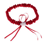 Maxbell 1 Pair  Bridal Lace Flower Bow Ribbon Pearl Leg Garter Thigh Ring Wine red