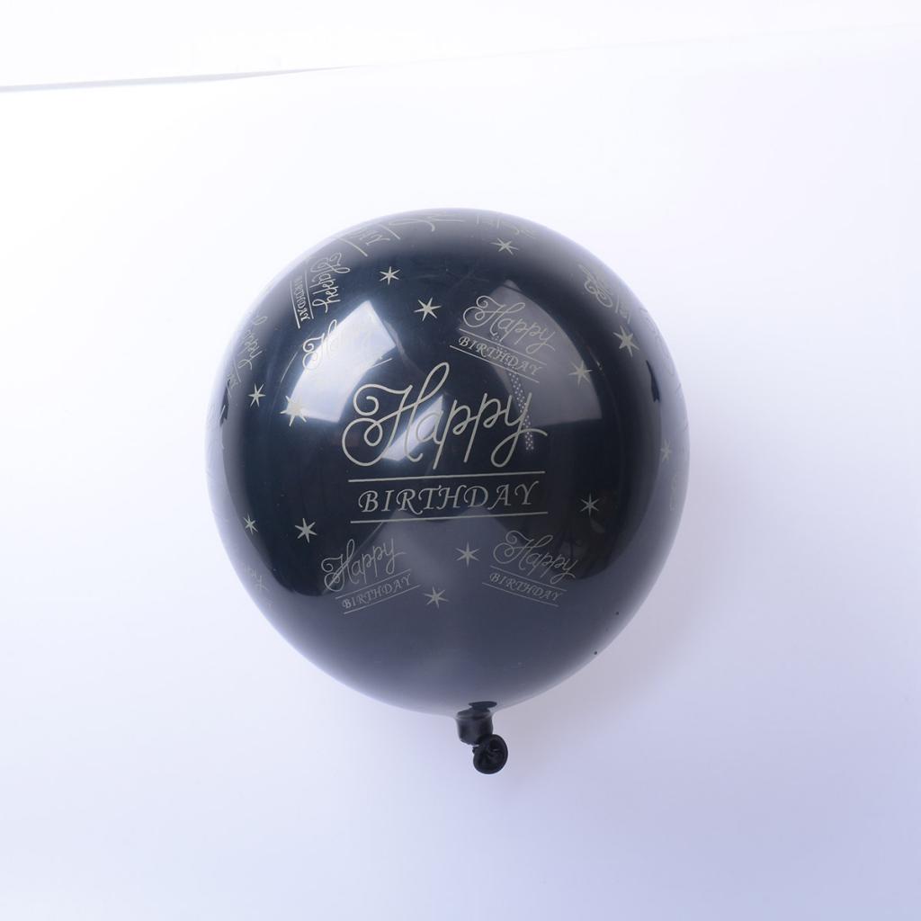 Maxbell 10 Pieces Happy Birthday Printed Latex Balloon Party Decor 12 Inch Black