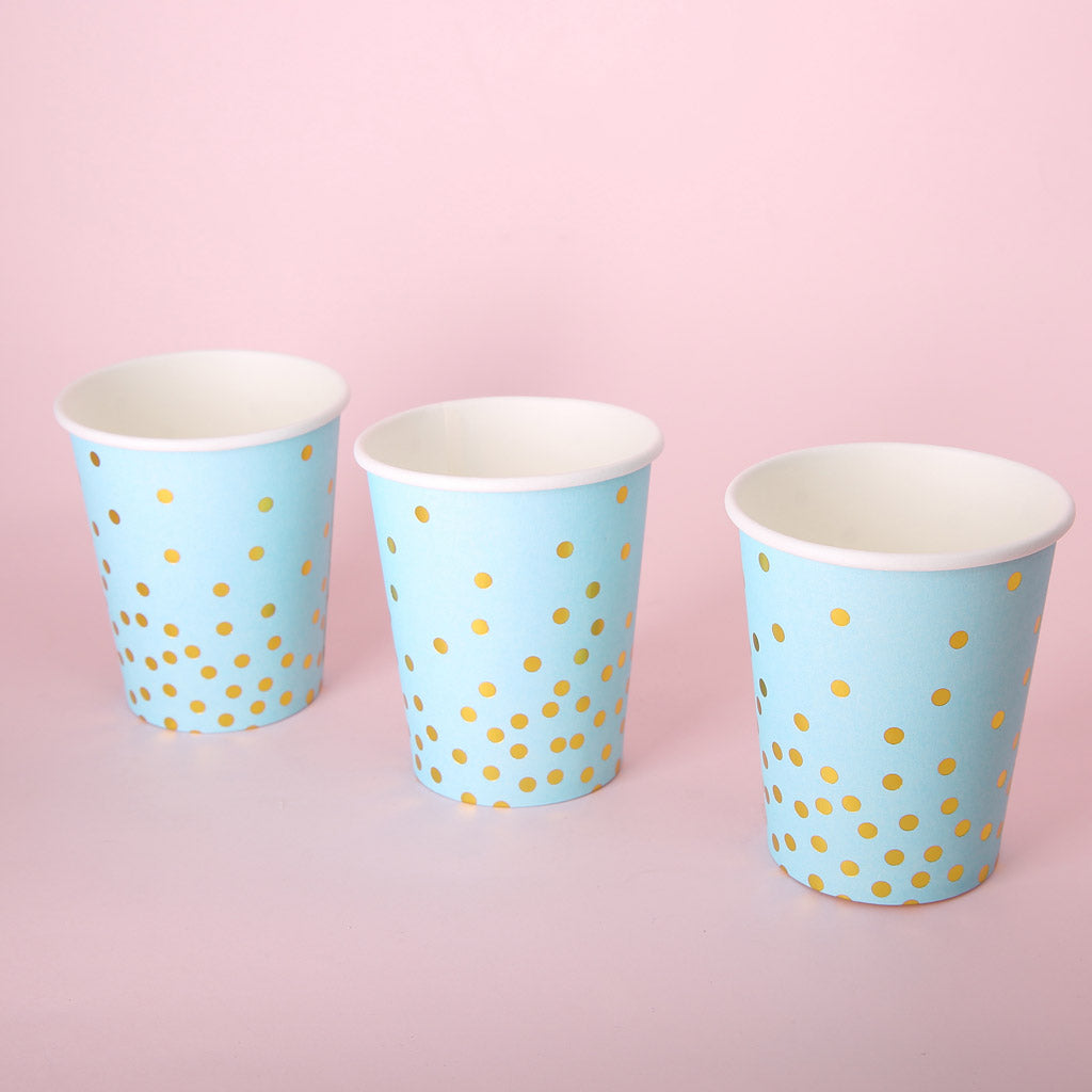 Maxbell 10pcs Glitter Polka Dot Paper Cups Baby Shower Wedding Party Tableware Bule