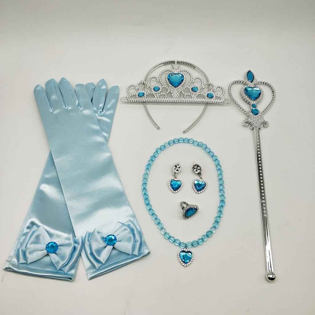 Maxbell Princess Belle Dress Costume Accessory Glove Wand Tiara Jewerly Set Blue