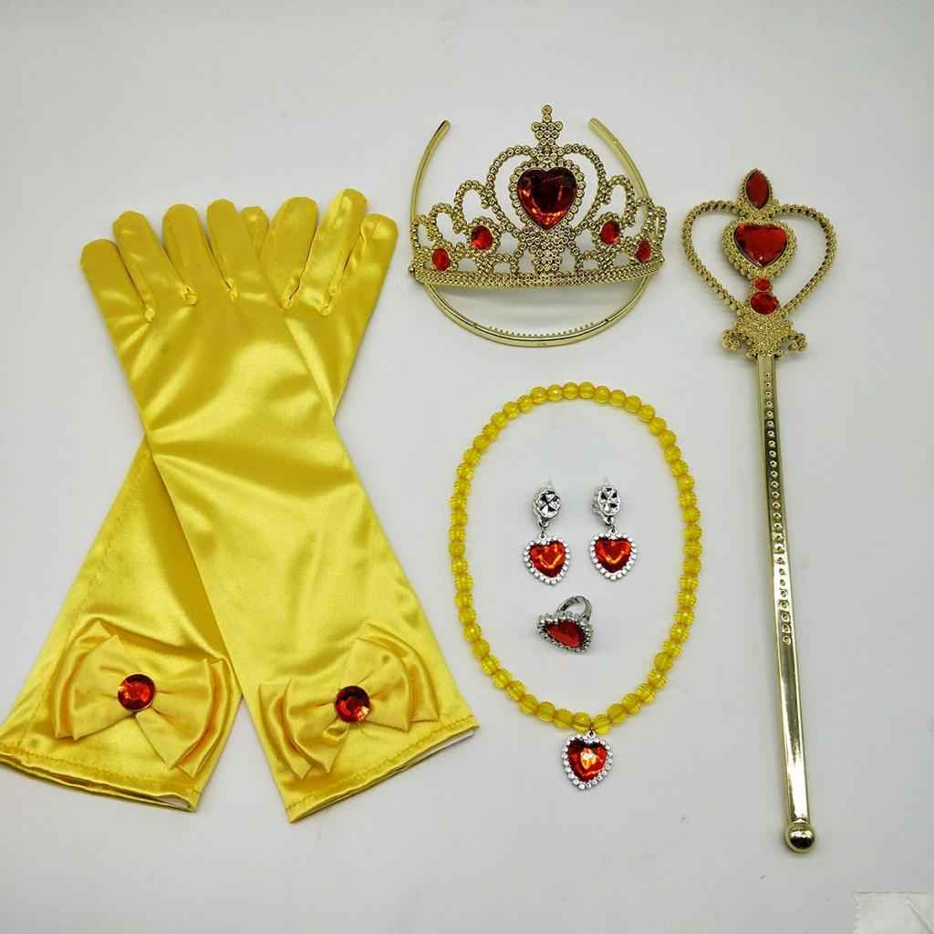 Maxbell Princess Belle Dress Costume Accessory Glove Wand Tiara Jewerly Set Yellow