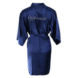 Maxbell Bridesmaid Silk Satin Robe Rhinestone Wedding Gown Sleepwear M Dark Blue