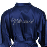 Maxbell Bridesmaid Silk Satin Robe Rhinestone Wedding Gown Sleepwear M Dark Blue