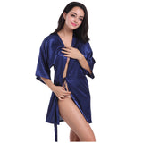 Maxbell Bridesmaid Silk Satin Robe Rhinestone Wedding Gown Sleepwear M Dark Blue