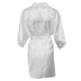 Maxbell Bridesmaid Silk Satin Robe Rhinestone Wedding Gown Sleepwear XL White