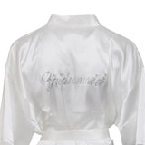Maxbell Bridesmaid Silk Satin Robe Rhinestone Wedding Gown Sleepwear XL White