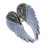 Maxbell Punk Rock Angel Wing Ring Crystal Rhinestone Stretch Ring Biker Gray