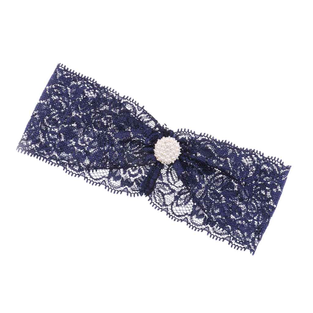 Maxbell Crystal Wedding Lace Garter Lace Trim Flower Garter Set Navy Blue M