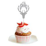 Maxbell 10x Glitter Deer Cupcake Topper Christmas Kids Party Cake Food Picks Silver