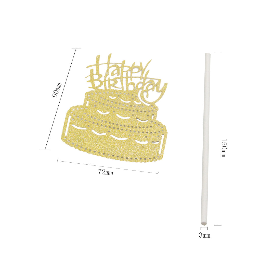 Maxbell Glitter Hollow out Happy Birthday Cupcake Topper Cake Pick Party gold