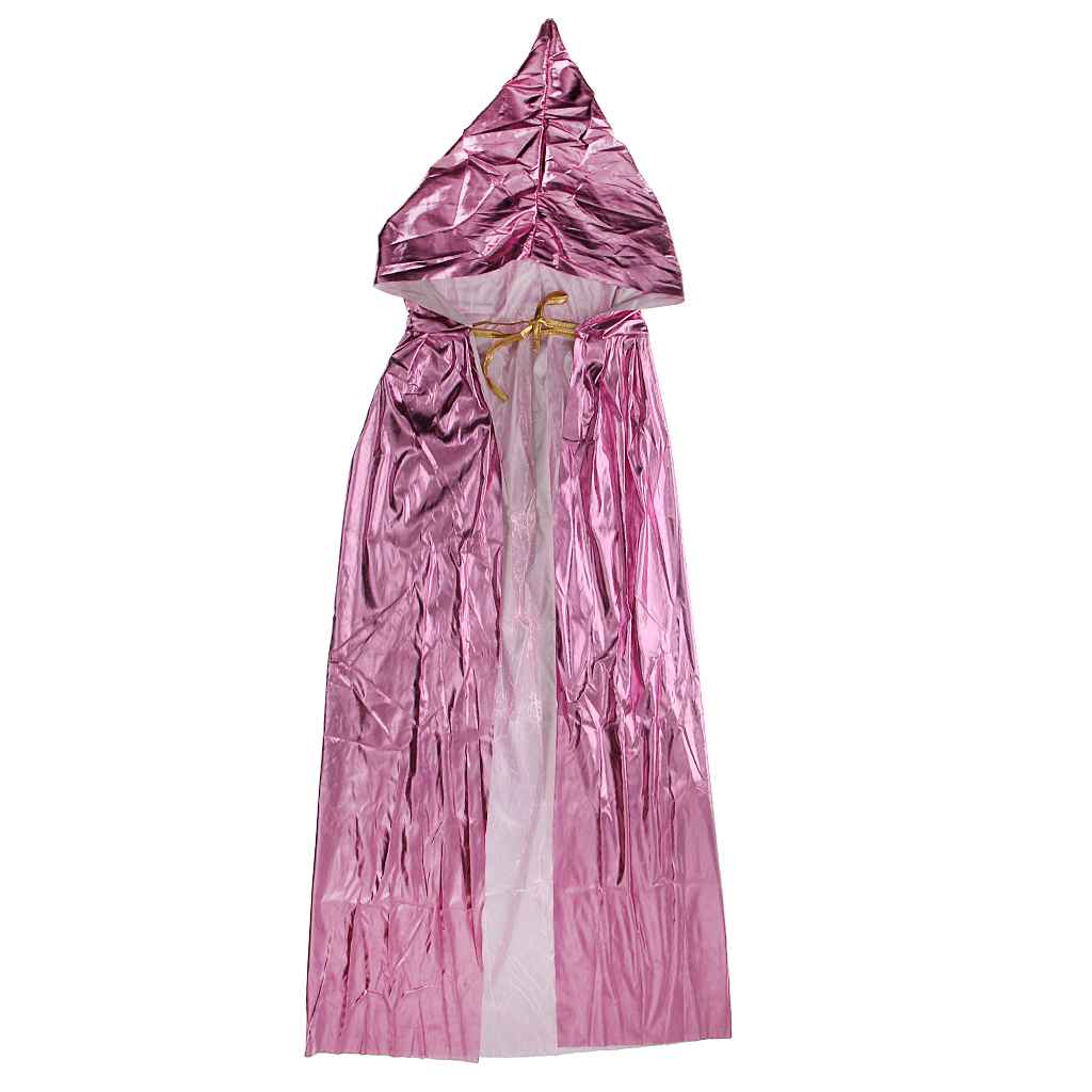 Maxbell Kids Shiny Cloak Hooded Cape Wizard Witch Costume Party Fancy Dress Pink