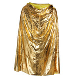 Maxbell Kids Shiny Cloak Hooded Cape Wizard Witch Costume Party Fancy Dress Gold