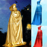 Maxbell Kids Shiny Cloak Hooded Cape Wizard Witch Costume Party Fancy Dress Gold