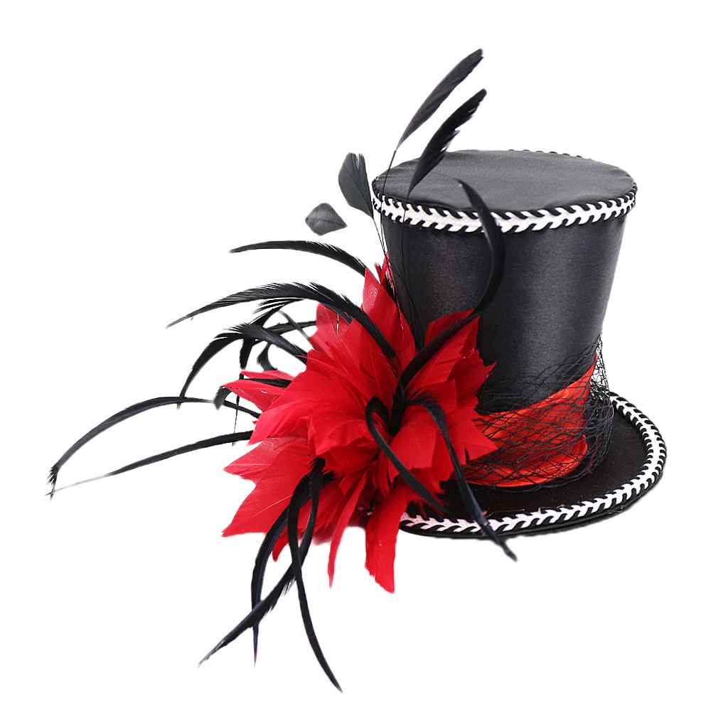 Maxbell Vintage Feather Fascinator Top Hat Wedding Bridal Woman Fancy Dress Red