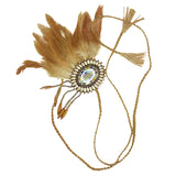 Maxbell Vintage Boho Hippy Indian Feather Headband Braided Rope Headpieces Brown