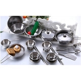 Maxbell 16 Pieces Stainless Steel Kids Pretend Play Kitchen Cooking Cookware Toy Set