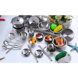 Maxbell 16 Pieces Stainless Steel Kids Pretend Play Kitchen Cooking Cookware Toy Set