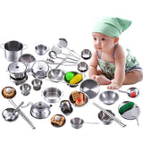 Maxbell 16 Pieces Stainless Steel Kids Pretend Play Kitchen Cooking Cookware Toy Set