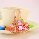 Maxbell Sparkly Handbag Shaped Pendant Alloy Key Ring w/ Lobster Clasp Colorful Pink