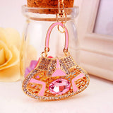 Maxbell Sparkly Handbag Shaped Pendant Alloy Key Ring w/ Lobster Clasp Colorful Pink