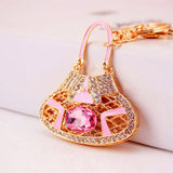 Maxbell Sparkly Handbag Shaped Pendant Alloy Key Ring w/ Lobster Clasp Colorful Pink