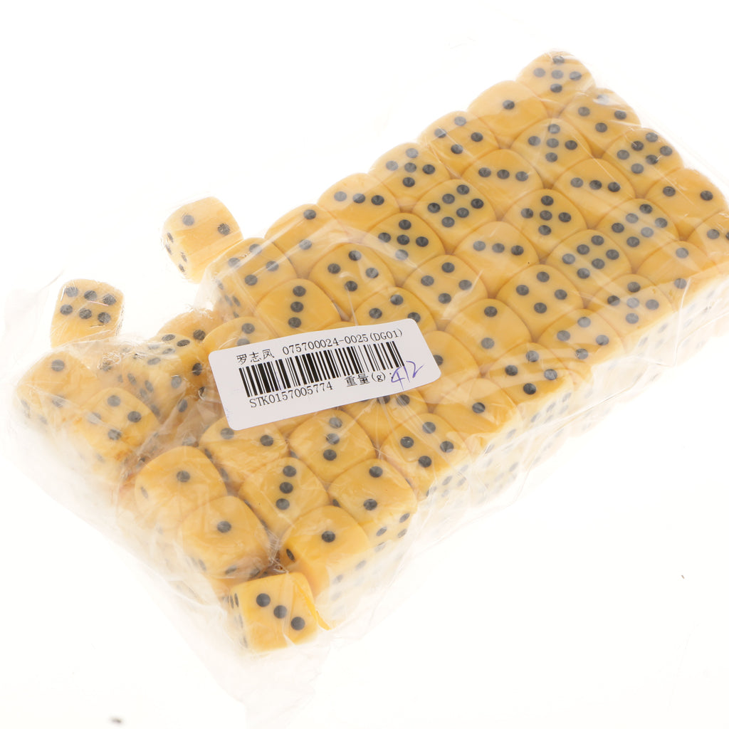 Maxbell 16mm 100pcs Acrylic Six Sided Spot Dice Party Games Dice Yellow Color