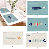 Maxbell Mediterranean Fish Pattern Table Mat Rectangular Heat-insulated Place Mats A