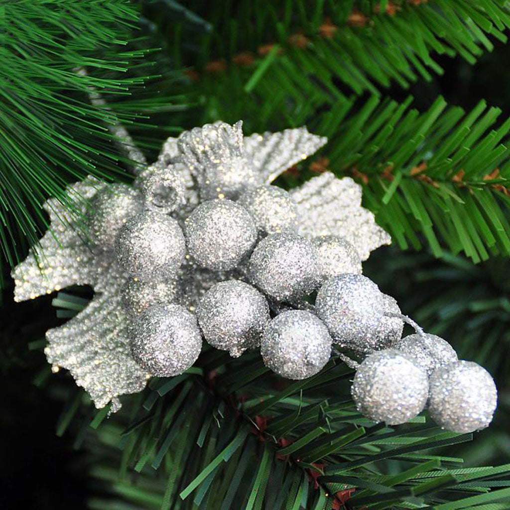 Maxbell Christmas Shiny Fruit Ball Artificial Leaf Bush Xmas Holiday Ornament Silver